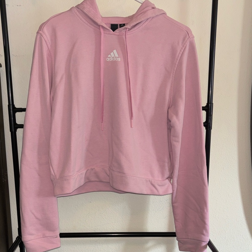 Adidas Woman’s Light Pink Cropped Hoodie Sweatshirt Size L